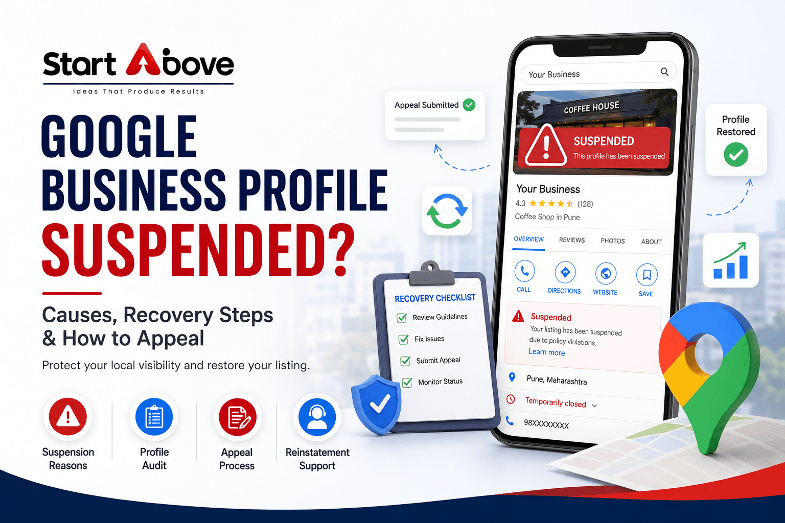 Google Business Profile suspended recovery and appeal guide by Start Above LLP