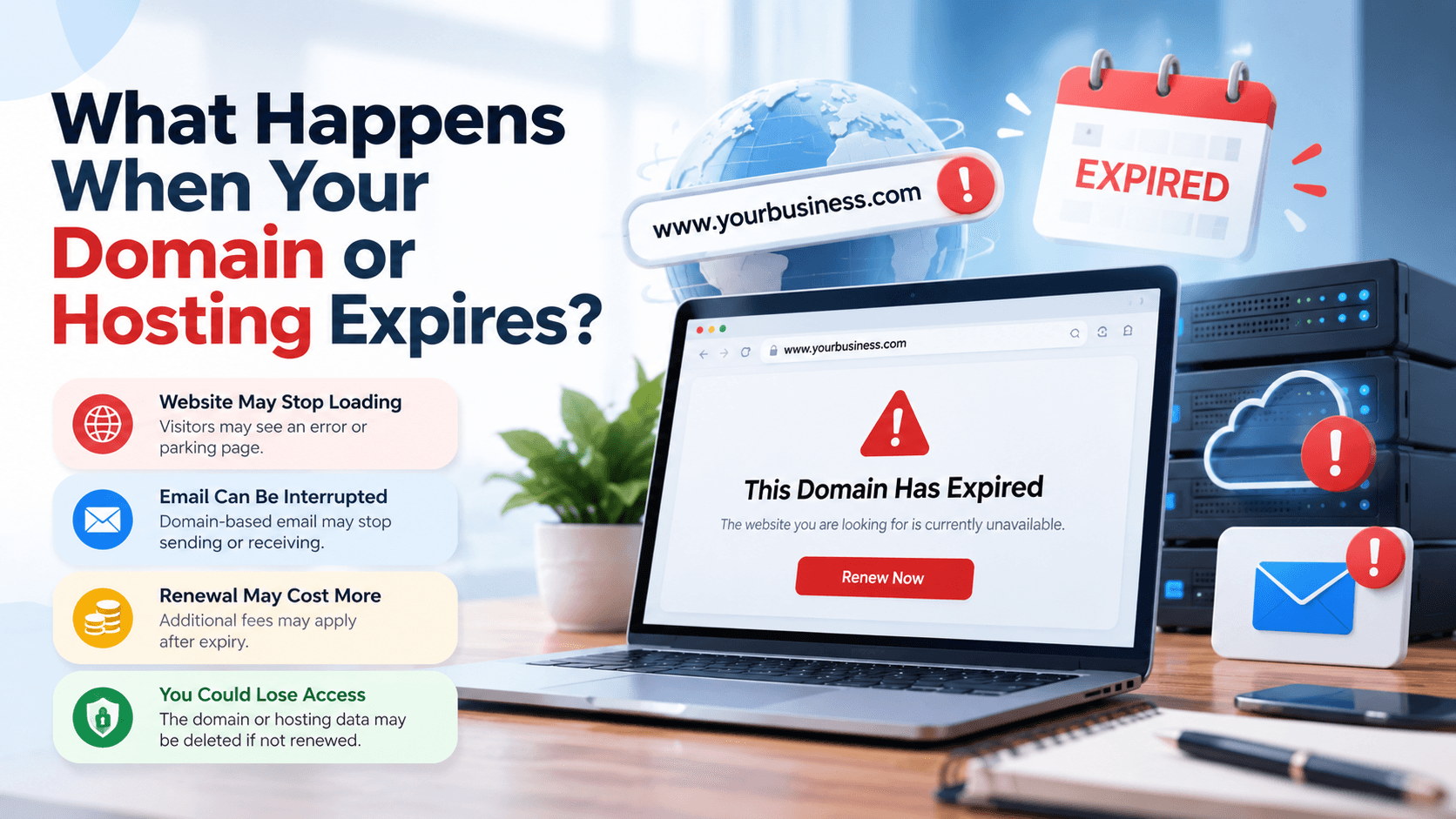 What happens when your domain or hosting expires and how it affects your website and email